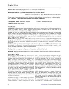 Original Article  Methicillin-resistant Staphylococcus aureus in Zimbabwe Kathrine Mauchaza1, Farai D Madzimbamuto1 and Seymour Waner2 Ghana Med J 2016; 50(2): 68-71