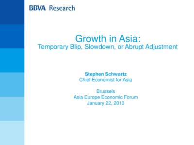 Growth in Asia: Temporary Blip, Slowdown, or Abrupt Adjustment Stephen Schwartz Chief Economist for Asia Brussels