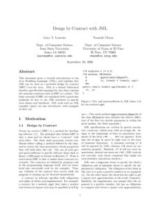 Design by Contract with JML Gary T. Leavens Yoonsik Cheon  Dept. of Computer Science