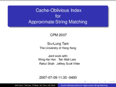 Cache-Oblivious Index   for   Approximate String Matching