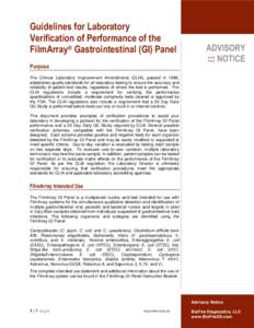 Guidelines for Laboratory Verification of Performance of the FilmArray® Gastrointestinal (GI) Panel Purpose  ADVISORY