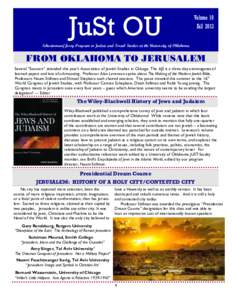 JuSt OU  Volume 10 FallSchusterman/Josey Program in Judaic and Israel Studies at the University of Oklahoma
