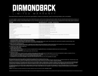 Diamondback Bicycles / Raleigh Bicycle Company / Bicycle / Shimano / Implied warranty / Cycling / Contract law / Warranty