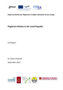 Impact of Policies for Plagiarism in Higher Education Across Europe  Plagiarism Policies in the Czech Republic Full Report