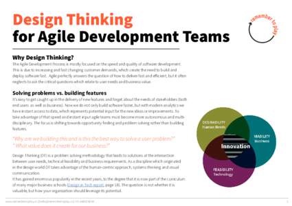Design Thinking for Agile Development Teams Why Design Thinking? The Agile Development Process is mostly focused on the speed and quality of software development. This is due to increasing and fast changing customer dema