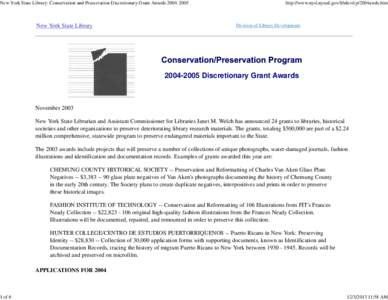 New York State Library: Conservation and Preservation Discretionary Grant Awards[removed]