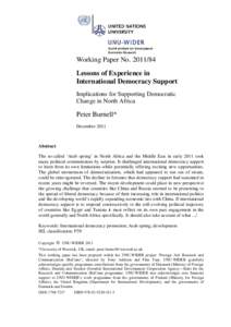 WIDER Working Paper NoLessons of Experience in International Democracy Support: Implications for Supporting Democratic Change in North Africa