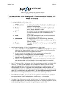 Oktobervan 2 GEDRAGSCODE voor het Register Certified Financial Planner van FPSB Nederland