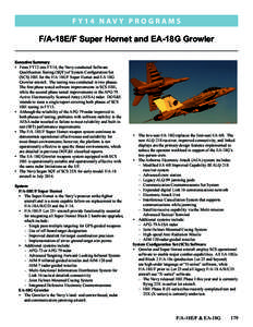 F Y14 N av y P R O G R A M S  F/A-18E/F Super Hornet and EA-18G Growler Executive Summary •	 From FY12 into FY14, the Navy conducted Software Qualification Testing (SQT) of System Configuration Set