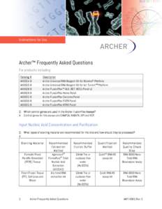 Instructions for Use  Archer™ Frequently Asked Questions For products including: Catalog # AK0024-8