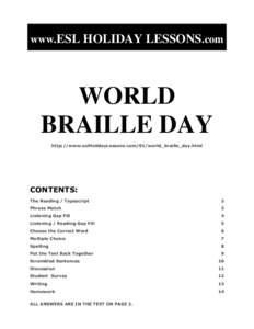 www.ESL HOLIDAY LESSONS.com  WORLD BRAILLE DAY http://www.eslHolidayLessons.com/01/world_braille_day.html