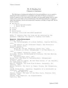Chicano/a Literature  1 Ph. D. Reading List Chicano/a Literature