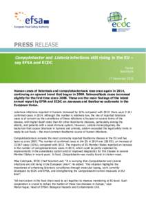 PRESS RELEASE Campylobacter and Listeria infections still rising in the EU – say EFSA and ECDC Parma Stockholm