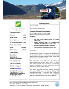 Quarterly Report 29 October 2008 ASX Company announcements Greenland Minerals and Energy Limited Corporate Summary: