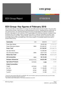 EEX Group ReportEEX Group: Key figures of February 2018 EEX Group provides a market platform for energy and commodity products across the globe. The group offers