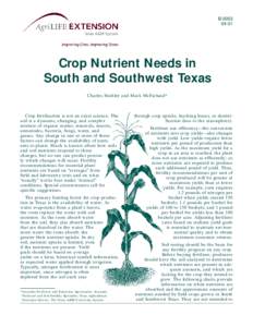Crop Nutrient Needs in the South and Southwest Texas