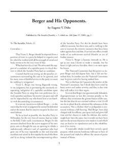 Debs: Berger and His Opponents [June 17, Berger and His Opponents. by Eugene V. Debs