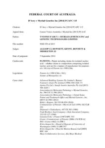 FEDERAL COURT OF AUSTRALIA D’Arcy v Myriad Genetics IncFCAFC 115 Citation: D’Arcy v Myriad Genetics IncFCAFC 115