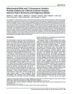 Mitochondrial DNA and Y Chromosome Variation Provides Evidence for a Recent Common Ancestry between Native Americans and Indigenous Altaians