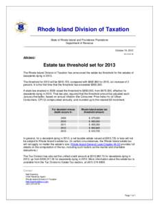 Rhode Island Division of Taxation State of Rhode Island and Providence Plantations Department of Revenue October 19, 2012 ADV
