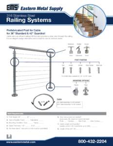 Eastern Metal Supply 316 Stainless Steel Railing Systems Prefabricated Post for Cable for 36