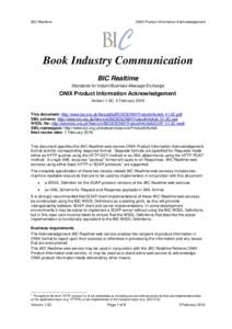BIC Realtime  ONIX Product Information Acknowledgement Book Industry Communication BIC Realtime