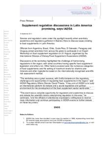 Press Release  Supplement regulation discussions in Latin America promising, says IADSA Australia Belgium