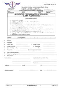 Form Number: RA GPL-01  Recreation Aviation Administration South AfricaFax Number: