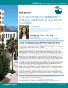 BREN SCHOOL OF ENVIRONMENTAL SCIENCE & MANAGEMENT  BREN SEMINAR SHIFTING DYNAMICS OF DEMOGRAPHY AND ADAPTATION ACROSS GEOGRAPHIC