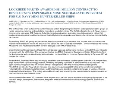 Lockheed Martin EMNS Expendable Mine Neutralization System Press Release