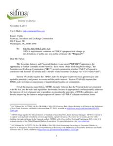 November 6, 2014 Via E-Mail to [removed] Brent J. Fields Secretary, Securities and Exchange Commission 100 F Street, NE Washington, DC[removed]