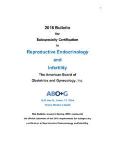 Bulletin for Subspecialty Certification in