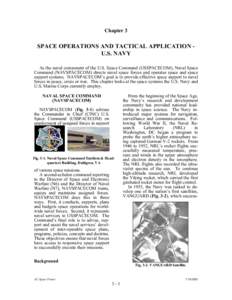 Chapter 3  SPACE OPERATIONS AND TACTICAL APPLICATION U.S. NAVY As the naval component of the U.S. Space Command (USSPACECOM), Naval Space Command (NAVSPACECOM) directs naval space forces and operates space and space supp