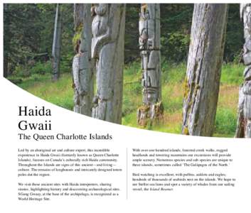 Haida Gwaii The Queen Charlotte Islands Led by an aboriginal art and culture expert, this incredible experience in Haida Gwaii (formerly known as Queen Charlotte