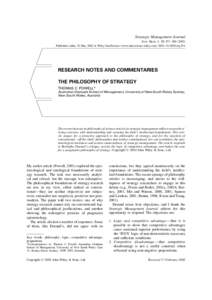 Strategic Management Journal Strat. Mgmt. J., 23: 873–Published online 30 May 2002 in Wiley InterScience (www.interscience.wiley.com). DOI: smj.254 RESEARCH NOTES AND COMMENTARIES THE PHILOSOPHY OF S