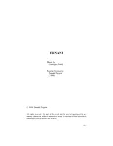 ERNANI Music by Guiseppe Verdi English Version by Donald Pippin (1998)