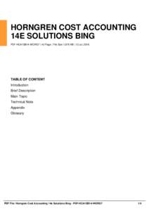 HORNGREN COST ACCOUNTING 14E SOLUTIONS BING PDF-HCA1SB14-WORG7 | 43 Page | File Size 1,870 KB | 13 Jul, 2016 TABLE OF CONTENT Introduction