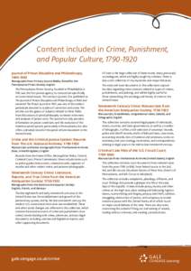 Content included in Crime, Punishment, and Popular Culture, Journal of Prison Discipline and Philanthropy, Monographs from Primary Source Media, filmed for the Pennsylvania Prison Society; English