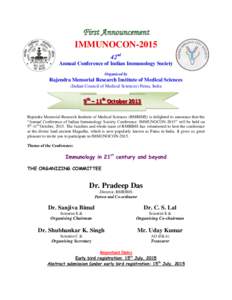 First Announcement IMMUNOCON-2015 42nd Annual Conference of Indian Immunology Society Organised by