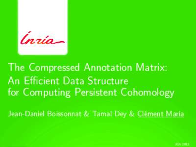 The Compressed Annotation Matrix: An Efficient Data Structure for Computing Persistent Cohomology Jean-Daniel Boissonnat & Tamal Dey & Cl´ement Maria  JGA 2013