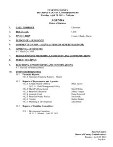 FAYETTE COUNTY BOARD OF COUNTY COMMISSIONERS Tuesday, April 28, 2015 – 7:00 p.m. AGENDA