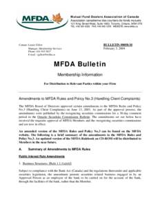 Membership Information Bulletin #0050-M - Amendments to MFDA Rules and Policy No. 3 (Handling Client Complaints)