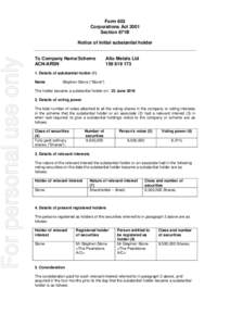 Form 603 Corporations Act 2001 Section 671B For personal use only
