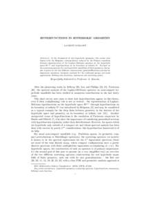 HYPERFUNCTIONS IN HYPERBOLIC GEOMETRY ´ LAURENT GUILLOPE Abstract. In the framework of real hyperbolic geometry, this review note begins with the Helgason correspondence induced by the Poisson transform