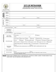 CITY OF BETHLEHEM DEPARTMENT OF PUBLIC WORKS ENGINEERING PERMIT APPLICATION CONTRACTOR