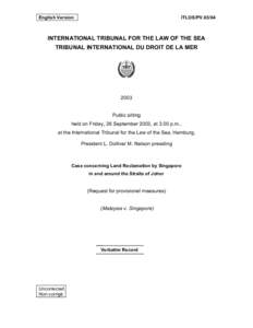 English Version  ITLOS/PVINTERNATIONAL TRIBUNAL FOR THE LAW OF THE SEA TRIBUNAL INTERNATIONAL DU DROIT DE LA MER
