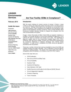 LEHDER Newsletter: Are Your Facility CEMs in Compliance?