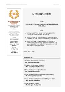 Memorandum from Supreme Council of Ethnikoi Hellenes  page 1 from 14 MEMORANDUM SUPREME COUNCIL