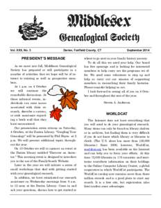 Middlesex Genealogical Society, SeptemberVol. XXX, No. 3 Darien, Fairfield County, CT