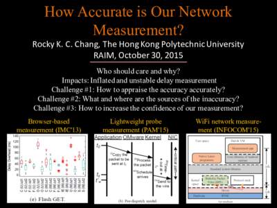 How Accurate is Our Network Measurement? Rocky	K.	C.	Chang,	The	Hong	Kong	Polytechnic	University RAIM,	October	30,	2015 Who should care and why?